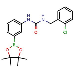 Chemical structure of 1-(2-chlorobenzyl)-3-(3-(4,4,5,5-tetramethyl-1,3,2-dioxaborolan-2-yl)phenyl)urea , CAS 874301-96-9, AChemBlock X209653