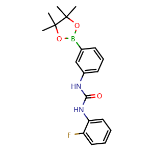 Chemical structure of 1-(2-fluorophenyl)-3-(3-(4,4,5,5-tetramethyl-1,3,2-dioxaborolan-2-yl)phenyl)urea , CAS 874302-04-2, AChemBlock X209656