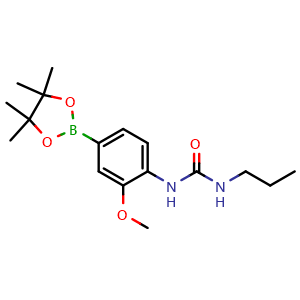 Chemical structure of 1-(2-methoxy-4-(4,4,5,5-tetramethyl-1,3,2-dioxaborolan-2-yl)phenyl)-3-propylurea , CAS 2246746-56-3, AChemBlock X209658