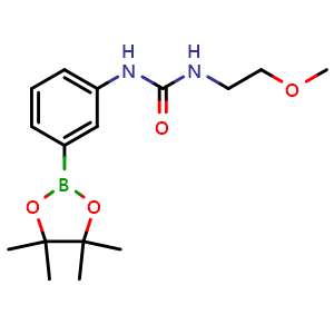 Chemical structure of 1-(2-methoxyethyl)-3-(3-(4,4,5,5-tetramethyl-1,3,2-dioxaborolan-2-yl)phenyl)urea , CAS 874299-26-0, AChemBlock X209659