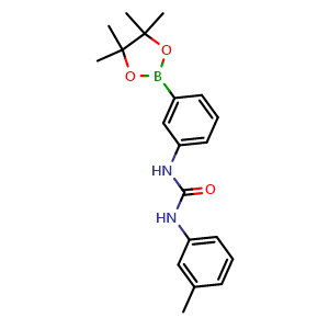 Chemical structure of 1-(3-(4,4,5,5-tetramethyl-1,3,2-dioxaborolan-2-yl)phenyl)-3-(m-tolyl)urea , CAS 819056-45-6, AChemBlock X209663