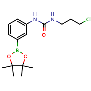 Chemical structure of 1-(3-chloropropyl)-3-(3-(4,4,5,5-tetramethyl-1,3,2-dioxaborolan-2-yl)phenyl)urea , CAS 874301-79-8, AChemBlock X209669
