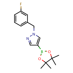 Chemical structure of 1-(3-fluorobenzyl)-4-(4,4,5,5-tetramethyl-1,3,2-dioxaborolan-2-yl)-1H-pyrazole , CAS 864771-96-0, AChemBlock X209670