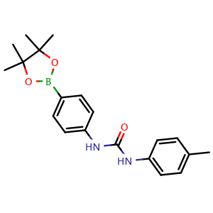 Chemical structure of 1-(4-(4,4,5,5-tetramethyl-1,3,2-dioxaborolan-2-yl)phenyl)-3-(p-tolyl)urea , CAS 935660-80-3, AChemBlock X209679
