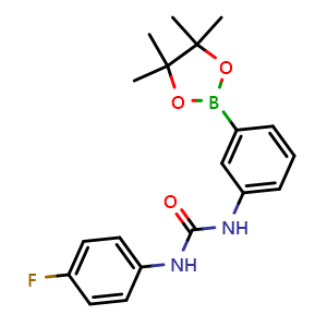 Chemical structure of 1-(4-fluorophenyl)-3-(3-(4,4,5,5-tetramethyl-1,3,2-dioxaborolan-2-yl)phenyl)urea , CAS 874301-65-2, AChemBlock X209693