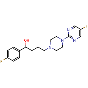 Chemical structure of 1-(4-fluorophenyl)-4-(4-(5-fluoropyrimidin-2-yl)piperazin-1-yl)butan-1-ol , CAS 105565-56-8, AChemBlock X209694