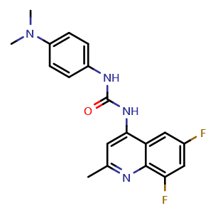 Chemical structure of 1-(6,8-difluoro-2-methylquinolin-4-yl)-3-(4-(dimethylamino)phenyl)urea , CAS 288150-92-5, AChemBlock X209700