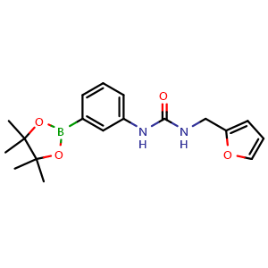 Chemical structure of 1-(Furan-2-ylmethyl)-3-(3-(4,4,5,5-tetramethyl-1,3,2-dioxaborolan-2-yl)phenyl)urea , CAS 874299-16-8, AChemBlock X209708