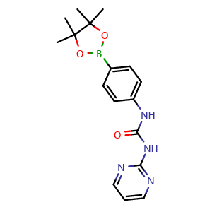 Chemical structure of 1-(pyrimidin-2-yl)-3-(4-(4,4,5,5-tetramethyl-1,3,2-dioxaborolan-2-yl)phenyl)urea , CAS 874298-03-0, AChemBlock X209713