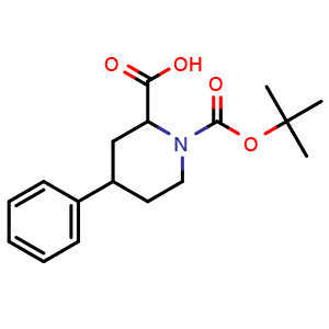 Chemical structure of 1-(tert-butoxycarbonyl)-4-phenylpiperidine-2-carboxylic acid , CAS 261777-31-5, AChemBlock X209714