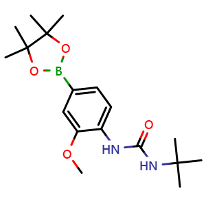 Chemical structure of 1-(tert-butyl)-3-(2-methoxy-4-(4,4,5,5-tetramethyl-1,3,2-dioxaborolan-2-yl)phenyl)urea , CAS 1914078-77-5, AChemBlock X209719