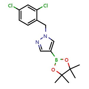 Chemical structure of 1-[(2,4-dichlorophenyl)methyl]-4-(tetramethyl-1,3,2-dioxaborolan-2-yl)-1H-pyrazole , CAS 2246901-18-6, AChemBlock X209765