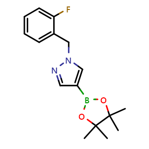 Chemical structure of 1-[(2-fluorophenyl)methyl]-4-(tetramethyl-1,3,2-dioxaborolan-2-yl)-1H-pyrazole , CAS 1415825-05-6, AChemBlock X209766