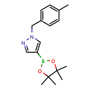 Chemical structure of 1-[(4-methylphenyl)methyl]-4-(tetramethyl-1,3,2-dioxaborolan-2-yl)-1H-pyrazole , CAS 1604036-91-0, AChemBlock X209773