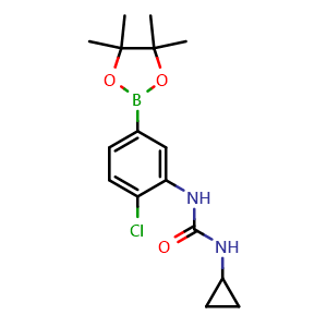 Chemical structure of 1-[2-chloro-5-(tetramethyl-1,3,2-dioxaborolan-2-yl)phenyl]-3-cyclopropylurea , CAS 2246785-58-8, AChemBlock X209782