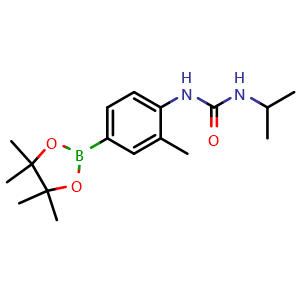 Chemical structure of 1-[2-methyl-4-(tetramethyl-1,3,2-dioxaborolan-2-yl)phenyl]-3-(propan-2-yl)urea , CAS 2246802-84-4, AChemBlock X209787