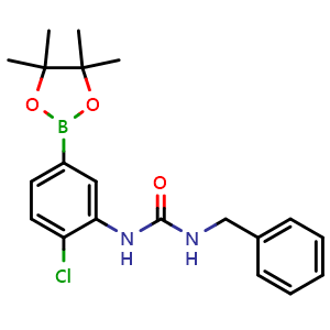 Chemical structure of 1-benzyl-3-[2-chloro-5-(tetramethyl-1,3,2-dioxaborolan-2-yl)phenyl]urea , CAS 2246778-85-6, AChemBlock X209807