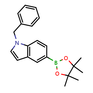 Chemical structure of 1-benzyl-5-(4,4,5,5-tetramethyl-1,3,2-dioxaborolan-2-yl)indole , CAS 1206163-56-5, AChemBlock X209814