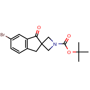 Chemical structure of 1-Boc-6'-bromo-1'-oxo-1',3'-dihydrospiro[azetidine-3,2'-indene] , CAS 1245523-49-2, AChemBlock X209821