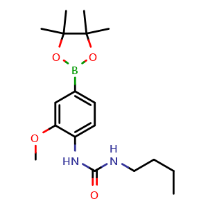 Chemical structure of 1-butyl-3-(2-methoxy-4-(4,4,5,5-tetramethyl-1,3,2-dioxaborolan-2-yl)phenyl)urea , CAS 2246849-82-9, AChemBlock X209833
