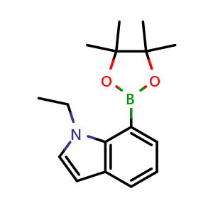 Chemical structure of 1-ethyl-7-(4,4,5,5-tetramethyl-1,3,2-dioxaborolan-2-yl)indole , CAS 2621938-66-5, AChemBlock X209847