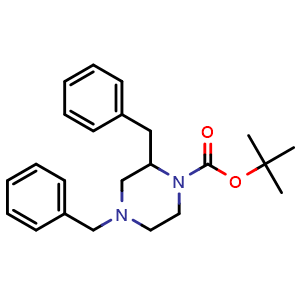 Chemical structure of 1-N-Boc-4-N-Benzyl-2-Benzyl Piperazine , CAS 489437-72-1, AChemBlock X209868