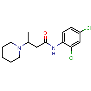 Chemical structure of 1-Piperidinepropanamide,N-(2,4-dichlorophenyl)-b-methyl- , CAS 15302-10-0, AChemBlock X209873