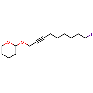 Chemical structure of 2-((9-Iodonon-2-Yn-1-Yl)Oxy)Tetrahydro-2H-Pyran , CAS 106853-43-4, AChemBlock X209887