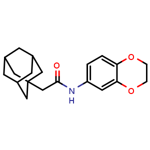 Chemical structure of 2-(1-adamantyl)-N-(2,3-dihydro-1,4-benzodioxin-6-yl)acetamide , CAS 301859-65-4, AChemBlock X209892