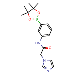 Chemical structure of 2-(1H-imidazol-1-yl)-N-(3-(4,4,5,5-tetramethyl-1,3,2-dioxaborolan-2-yl)phenyl)acetamide , CAS 2246597-84-0, AChemBlock X209893