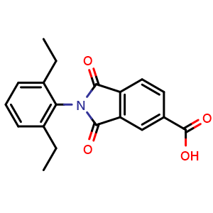 Chemical structure of 2-(2,6-Diethylphenyl)-1,3-dioxoisoindoline-5-carboxylic acid , CAS 100844-07-3, AChemBlock X209902