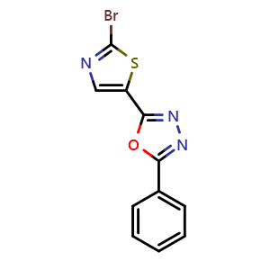 Chemical structure of 2-(2-Bromo-5-thiazolyl)-5-phenyl-1,3,4-oxadiazole , CAS 2766634-07-3, AChemBlock X209907