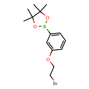 Chemical structure of 2-(3-(2-Bromoethoxy)phenyl)-4,4,5,5-tetramethyl-1,3,2-dioxaborolane , CAS 1073353-91-9, AChemBlock X209915
