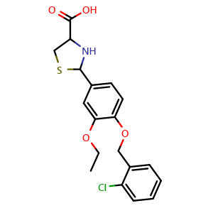 Chemical structure of 2-(4-((2-chlorobenzyl)oxy)-3-ethoxyphenyl)thiazolidine-4-carboxylic acid , CAS 1033696-31-9, AChemBlock X209928