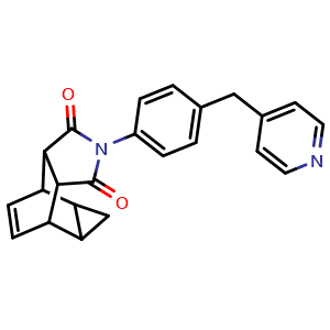 Chemical structure of 2-(4-(pyridin-4-ylmethyl)phenyl)-4,4a,5,5a,6,6a-hexahydro-4,6-ethenocyclopropa[f]isoindole-1,3(2H,3aH)-dione , CAS 2242470-43-3, AChemBlock X209933