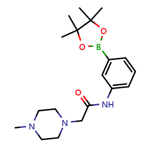 Chemical structure of 2-(4-methylpiperazin-1-yl)-N-[3-(4,4,5,5-tetramethyl-1,3,2-dioxaborolan-2-yl)phenyl]acetamide , CAS 2057450-00-5, AChemBlock X209946