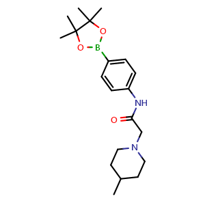 Chemical structure of 2-(4-methylpiperidin-1-yl)-N-(4-(4,4,5,5-tetramethyl-1,3,2-dioxaborolan-2-yl)phenyl)acetamide , CAS 1704120-84-2, AChemBlock X209948