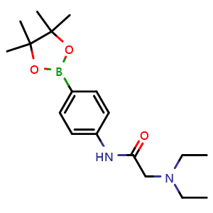 Chemical structure of 2-(diethylamino)-N-(4-(4,4,5,5-tetramethyl-1,3,2-dioxaborolan-2-yl)phenyl)acetamide , CAS 1704095-59-9, AChemBlock X209967