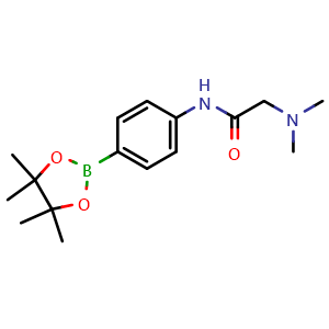 Chemical structure of 2-(dimethylamino)-N-[4-(tetramethyl-1,3,2-dioxaborolan-2-yl)phenyl]acetamide , CAS 873306-31-1, AChemBlock X209971