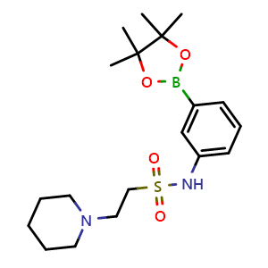Chemical structure of 2-(piperidin-1-yl)-N-(3-(4,4,5,5-tetramethyl-1,3,2-dioxaborolan-2-yl)phenyl)ethane-1-sulfonamide , CAS 756520-97-5, AChemBlock X209976