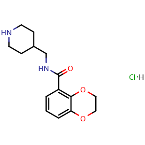 Chemical structure of 2,3-Dihydrobenzo[1,4]Dioxine-5-Carboxylic acid(Piperidin-4-Ylmethyl)amide hydrochloride , CAS 261767-16-2, AChemBlock X209999
