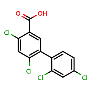 Chemical structure of 2',4,4',6-tetrachloro-[1,1'-biphenyl]-3-carboxylic acid , CAS 1141365-29-8, AChemBlock X210003