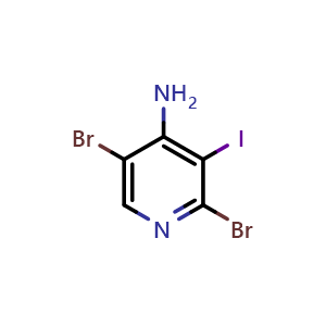 Chemical structure of 2,5-dibromo-3-iodo-pyridin-4-amine , CAS 1227268-81-6, AChemBlock X210028