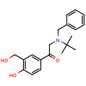 Chemical structure of 2-[(1,1-Dimethylethyl)(Phenylmethyl)Amino]-1-[4-Hydroxy-3-(Hydroxy-methyl)Phenyl]Ethanonesalbutamol , CAS 64092-10-0, AChemBlock X210048