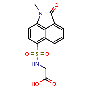 Chemical structure of 2-[(1-methyl-2-oxobenzo[cd]indol-6-yl)sulfonylamino]acetic acid , CAS 801224-73-7, AChemBlock X210049