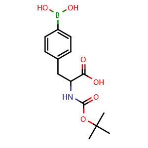 Chemical structure of 2-[(t-butoxycarbonyl) amino]-3-[4-(dihydroxyboranyl) phenyl] propionic acid , CAS 266999-35-3, AChemBlock X210054