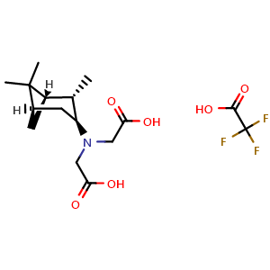 Chemical structure of 2-[carboxymethyl-[(1S,2S,3S,5R)-2,6,6-trimethylnorpinan-3-yl]amino]acetic acid;2,2,2-trifluoroacetic acid , CAS 2940858-24-0, AChemBlock X210066
