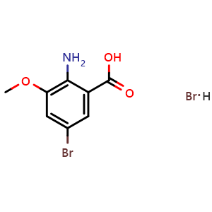 Chemical structure of 2-Amino-5-Bromo-3-methoxy-Benzoic acid Hbr Salt , CAS 1215634-37-9, AChemBlock X210075