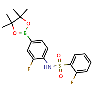 Chemical structure of 2-Fluoro-N-(2-fluoro-4-(4,4,5,5-tetramethyl-1,3,2-dioxaborolan-2-yl)phenyl)benzenesulfonamide , CAS 1314069-48-1, AChemBlock X210122