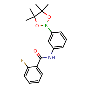 Chemical structure of 2-fluoro-N-(3-(4,4,5,5-tetramethyl-1,3,2-dioxaborolan-2-yl)phenyl)benzamide , CAS 2246667-45-6, AChemBlock X210123
